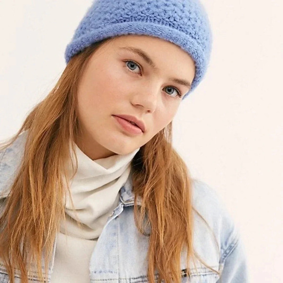 FREE PEOPLE ❄️ Dreamland‎ Blue Waffle Knit Beanie • NWT - Picture 6 of 7